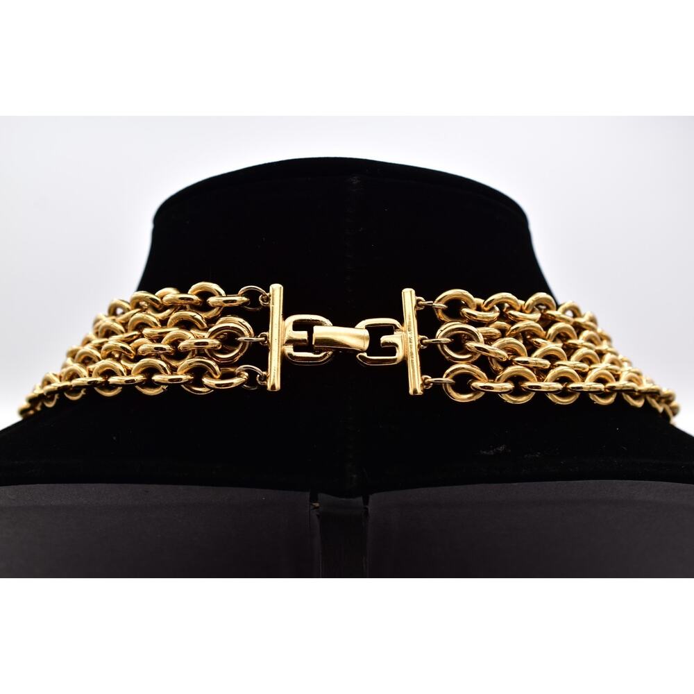 Givenchy Vintage Runway Statement Logo Charm Necklace Gold Chunky Signed Bin5 - Picture 8 of 12